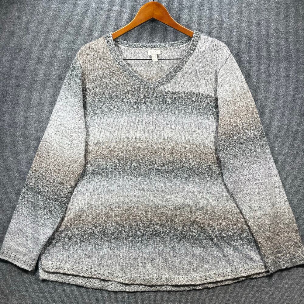 Logo by Lori Goldstein Knit Sweater Women's Plus 2X Black/Gray Shadow Stripe
